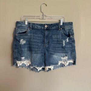 Maurice’s Distressed Denim Shorts with Lace Trim